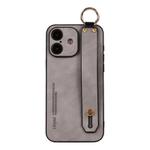 For iPhone 16 Lambskin Wristband Holder Phone Case(Light Grey)