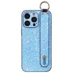 For iPhone 15 Pro Flash Diamond Wristband Holder Phone Case(Flash Blue)