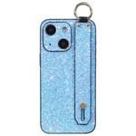 For iPhone 14 Plus Flash Diamond Wristband Holder Phone Case(Flash Blue)