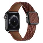 For Apple Watch SE 2023 44mm Rhombus Pattern Magnetic Square Buckle Leather Watch Band(Red)