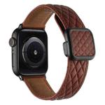 For Apple Watch Ultra 2 49mm Rhombus Pattern Magnetic Square Buckle Leather Watch Band(Red)