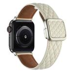 For Apple Watch Series 9 45mm Rhombus Pattern Magnetic Square Buckle Leather Watch Band(Creamy White)