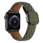 For Apple Watch Ultra 49mm Rhombus Pattern Magnetic Square Buckle Leather Watch Band(Army Green)