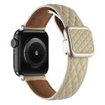 For Apple Watch Ultra 49mm Rhombus Pattern Magnetic Square Buckle Leather Watch Band(Starlight Color)