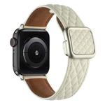 For Apple Watch Series 8 41mm Rhombus Pattern Magnetic Square Buckle Leather Watch Band(Creamy White)