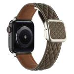 For Apple Watch SE 2022 40mm Rhombus Pattern Magnetic Square Buckle Leather Watch Band(Brown)