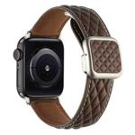 For Apple Watch Series 3 42mm Rhombus Pattern Magnetic Square Buckle Leather Watch Band(Dark Coffee)