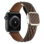 For Apple Watch 42mm Rhombus Pattern Magnetic Square Buckle Leather Watch Band(Dark Coffee)