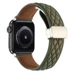 For Apple Watch SE 2023 44mm Rhombus Pattern Magnetic Folding Buckle Leather Watch Band(Army Green)