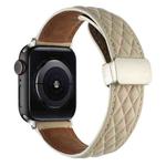 For Apple Watch SE 2023 44mm Rhombus Pattern Magnetic Folding Buckle Leather Watch Band(Starlight Color)