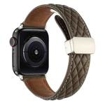 For Apple Watch SE 2023 44mm Rhombus Pattern Magnetic Folding Buckle Leather Watch Band(Brown)