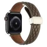 For Apple Watch Ultra 49mm Rhombus Pattern Magnetic Folding Buckle Leather Watch Band(Brown)