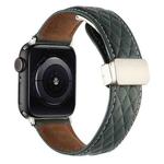 For Apple Watch Series 8 41mm Rhombus Pattern Magnetic Folding Buckle Leather Watch Band(Dark Green)