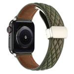 For Apple Watch Series 3 38mm Rhombus Pattern Magnetic Folding Buckle Leather Watch Band(Army Green)