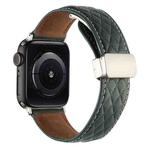 For Apple Watch Series 2 38mm Rhombus Pattern Magnetic Folding Buckle Leather Watch Band(Dark Green)