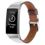 For Fitbit Charge 4 / 3 Top-grain Leather + 316L Stainless Steel Watch Band, Size:Small Code(White)