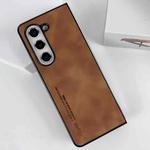 For Samsung Galaxy Z Fold5 i.Crystal Lambskin Folding Phone Case(Brown)