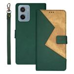 For Motorola Moto E15 idewei Two-color Splicing Leather Phone Case(Green)