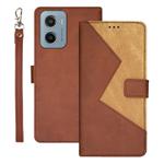 For Motorola Moto E15 idewei Two-color Splicing Leather Phone Case(Brown)
