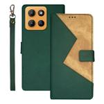 For Motorola Moto G15 idewei Two-color Splicing Leather Phone Case(Green)