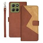 For Motorola Moto G15 Power idewei Two-color Splicing Leather Phone Case(Brown)