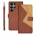 For Samsung Galaxy S24 Ultra 5G idewei Two-color Splicing Leather Phone Case(Brown)