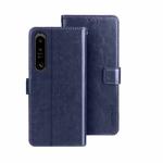 For Sony Xperia 1 V idewei Crazy Horse Texture Leather Phone Case with Holder(Blue)