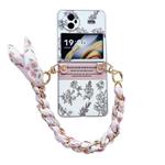 For vivo X Flip Pearlescent Paint Painted PC Phone Case with DIY Scarf Bracelet(Sketch Flower)