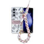 For Samsung Galaxy Z Fold6 Pearlescent Paint Painted PC Phone Case with DIY Scarf Bracelet(Sketch Flower)