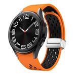 For Samsung Galaxy Watch 6 / 6 Classic Two Color Magnetic Folding Silver Buckle Watch Band(Orange Black)