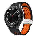 For Samsung Galaxy Watch 6 / 6 Classic Two Color Magnetic Folding Silver Buckle Watch Band(Black Orange)