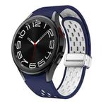 For Samsung Galaxy Watch 6 / 6 Classic Two Color Magnetic Folding Silver Buckle Watch Band(Midnight Blue White)