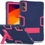 For Xiaomi Redmi Pad SE 11 2023 Contrast Color Silicone Hybrid PC Tablet Case with Holder(Navy Blue Rose Red)