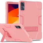 For Xiaomi Redmi Pad SE 11 2023 Contrast Color Silicone Hybrid PC Tablet Case with Holder(Rose Gold)