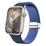 For Apple Watch SE 2023 44mm Carbon Fiber Magnetic Silver Buckle Watch Band(Royal Blue Light Blue)