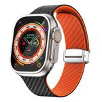 For Apple Watch Ultra 2 49mm Carbon Fiber Magnetic Silver Buckle Watch Band(Black Orange)