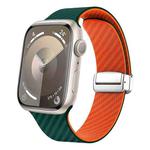 For Apple Watch Series 9 45mm Carbon Fiber Magnetic Silver Buckle Watch Band(Deep Green Orange)