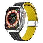 For Apple Watch Ultra 49mm Carbon Fiber Magnetic Silver Buckle Watch Band(Black Yellow)