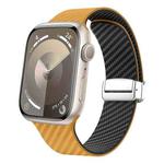 For Apple Watch Series 7 41mm Carbon Fiber Magnetic Silver Buckle Watch Band(Light Brown Black)