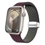 For Apple Watch Series 6 44mm Carbon Fiber Magnetic Silver Buckle Watch Band(Purple Green)