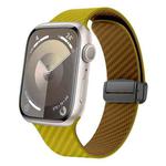 For Apple Watch SE 2023 44mm Carbon Fiber Magnetic Black Buckle Watch Band(Olive Brown)