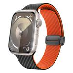 For Apple Watch SE 2023 44mm Carbon Fiber Magnetic Black Buckle Watch Band(Black Orange)