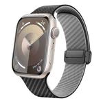 For Apple Watch SE 2023 44mm Carbon Fiber Magnetic Black Buckle Watch Band(Black Grey)