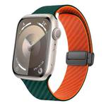 For Apple Watch SE 2023 40mm Carbon Fiber Magnetic Black Buckle Watch Band(Deep Green Orange)