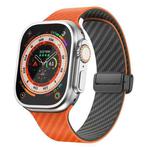 For Apple Watch Ultra 2 49mm Carbon Fiber Magnetic Black Buckle Watch Band(Orange Grass)