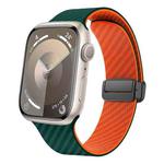 For Apple Watch Series 9 45mm Carbon Fiber Magnetic Black Buckle Watch Band(Deep Green Orange)