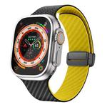 For Apple Watch Ultra 49mm Carbon Fiber Magnetic Black Buckle Watch Band(Black Yellow)