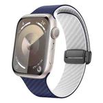 For Apple Watch SE 2022 44mm Carbon Fiber Magnetic Black Buckle Watch Band(Royal Blue White)