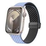 For Apple Watch SE 44mm Carbon Fiber Magnetic Black Buckle Watch Band(Light Blue Black)