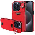 For iPhone 15 Pro Calf Texture Card Slot Ring Holder Phone Case(Red)
